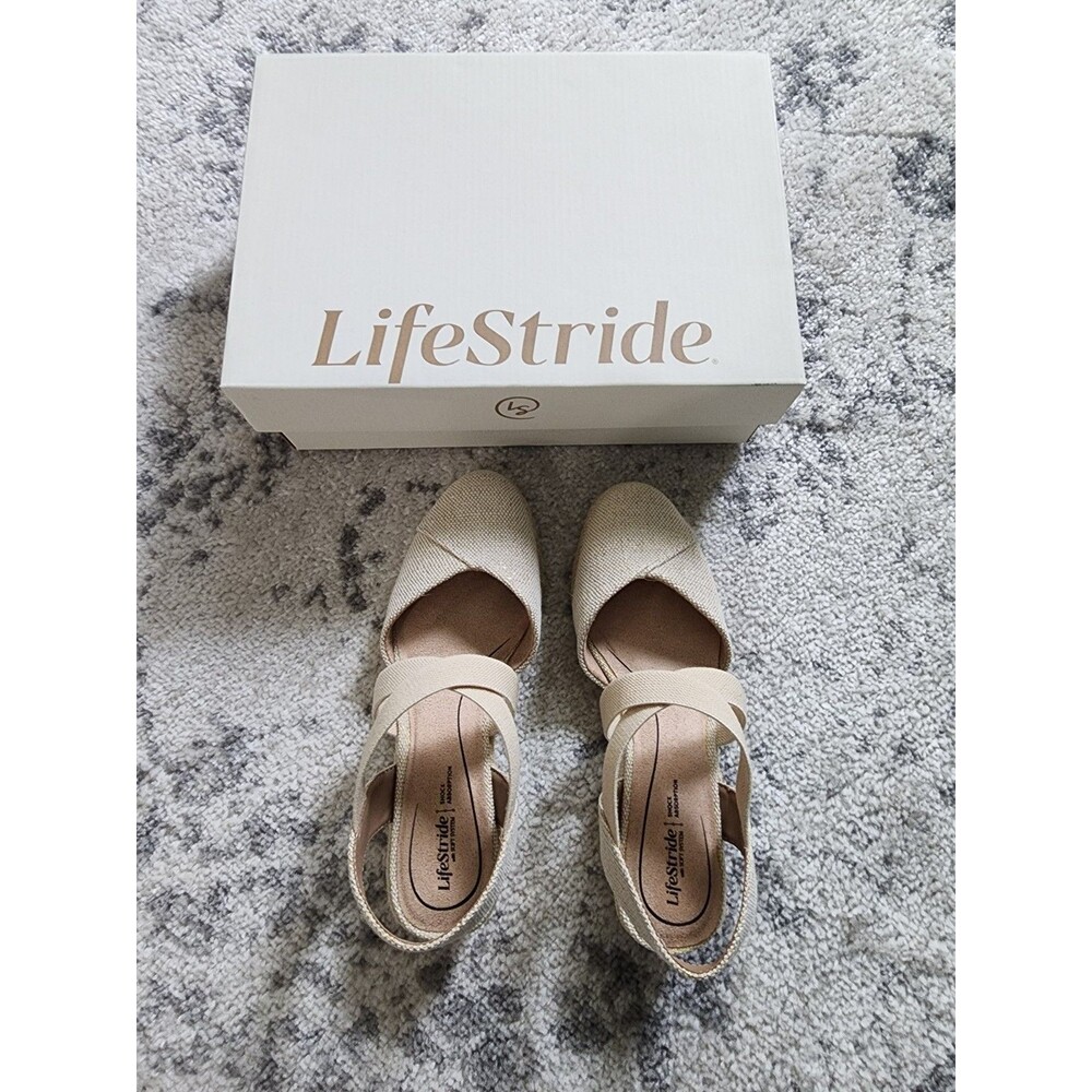 NEW Women's Kimball Wedge Espadrilles Natural Gold Canvas Fabric Size 8M - Picture 5 of 8